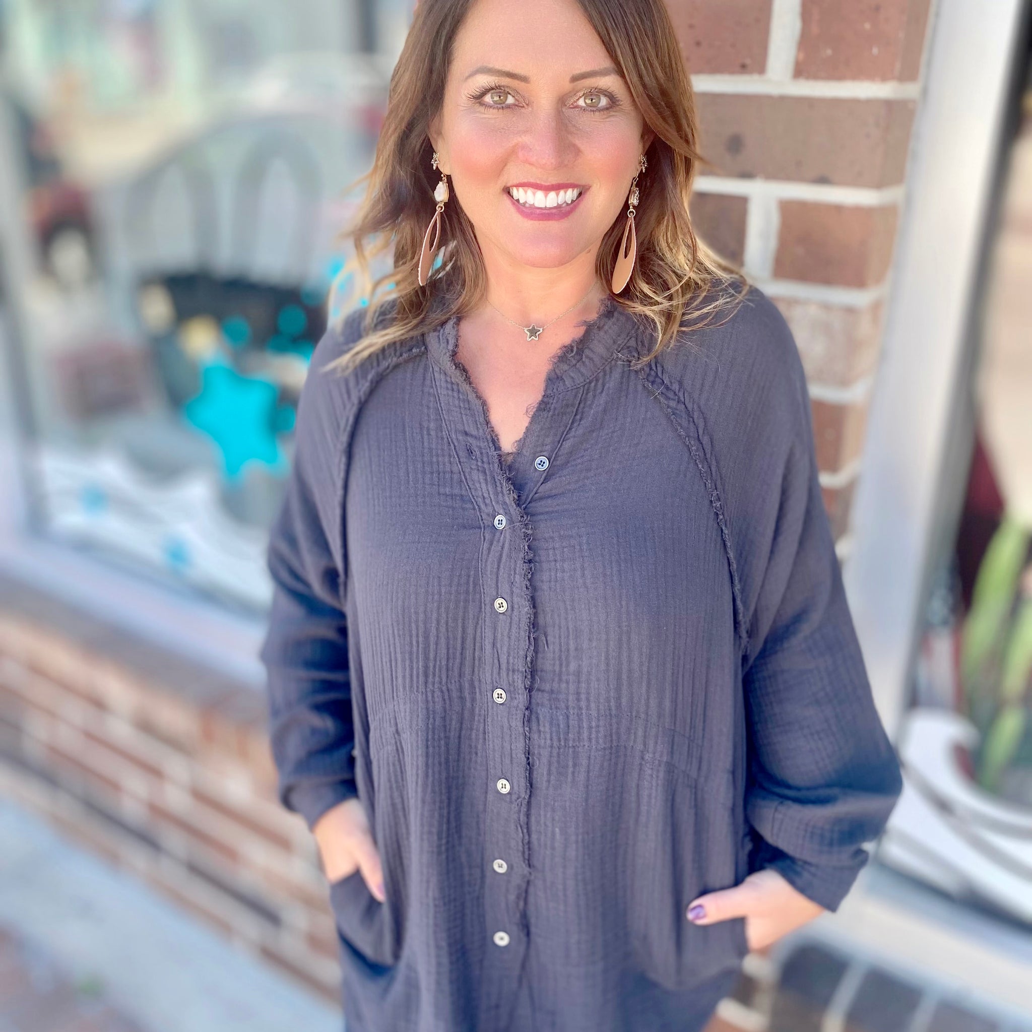 Brisk Morning Gauze Henley Top