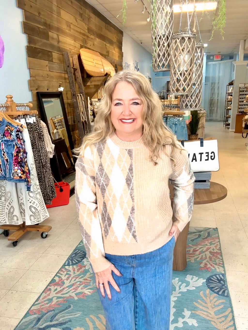 Neutral Argyle Sweater