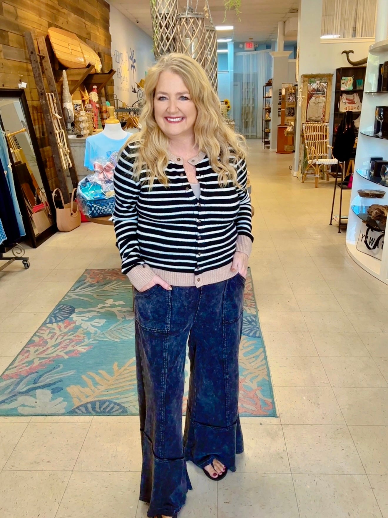 Stripe Button Front Sweater Cardigan