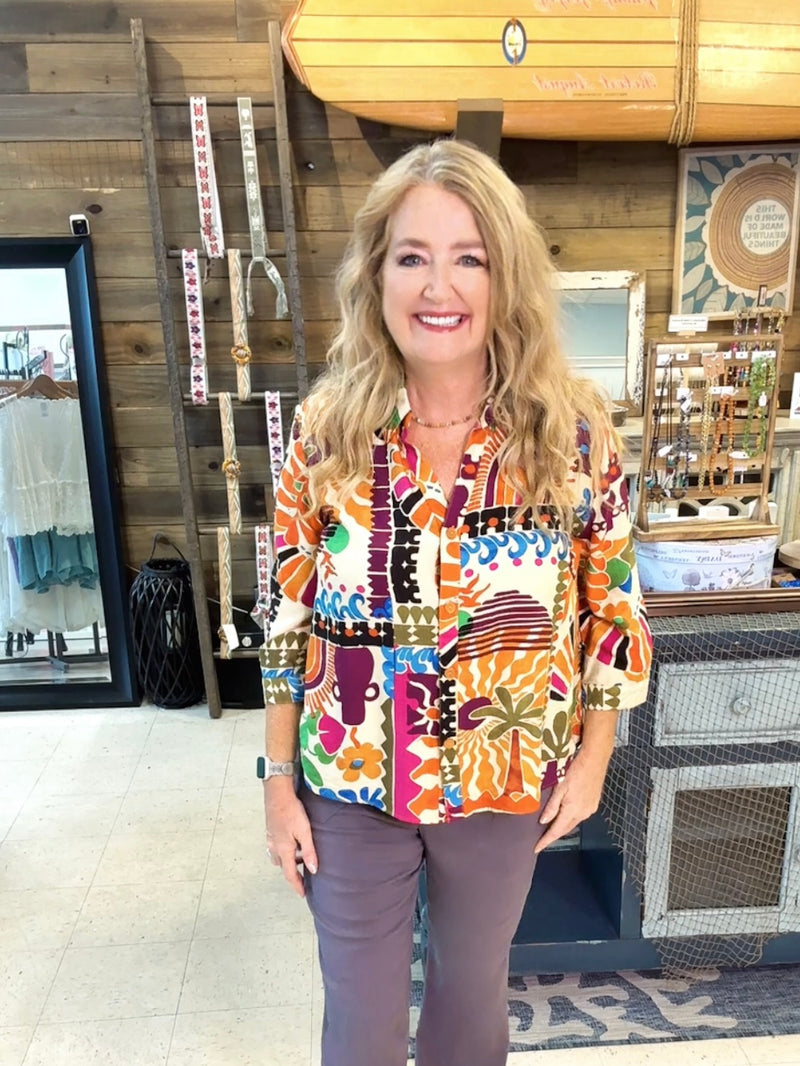 Vibrant Patchwork Button Down Top