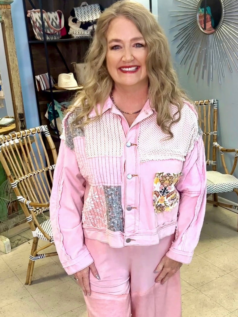 Blush Patchwork Denim Jacket