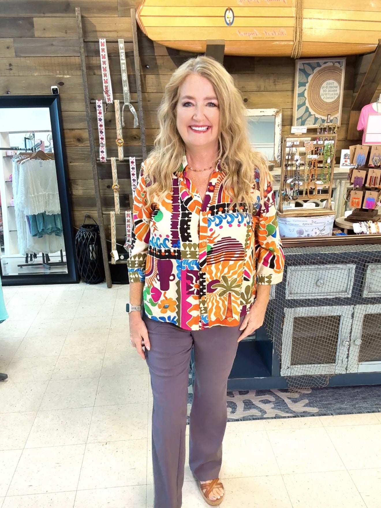 Vibrant Patchwork Button Down Top