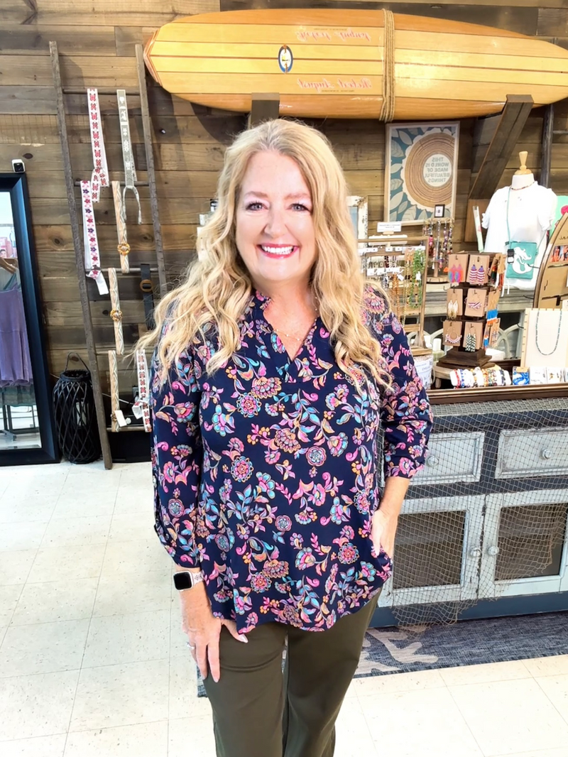 Classic Style Navy Print Top