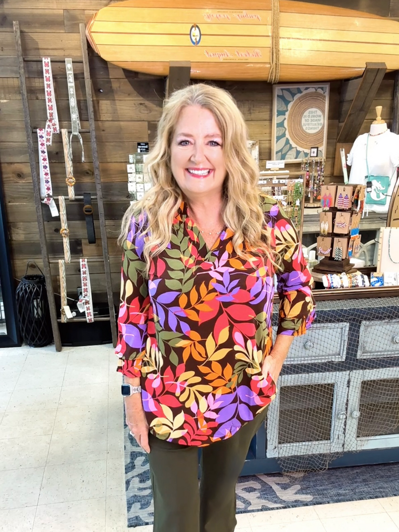 Easy Breezy Leaf Print Top