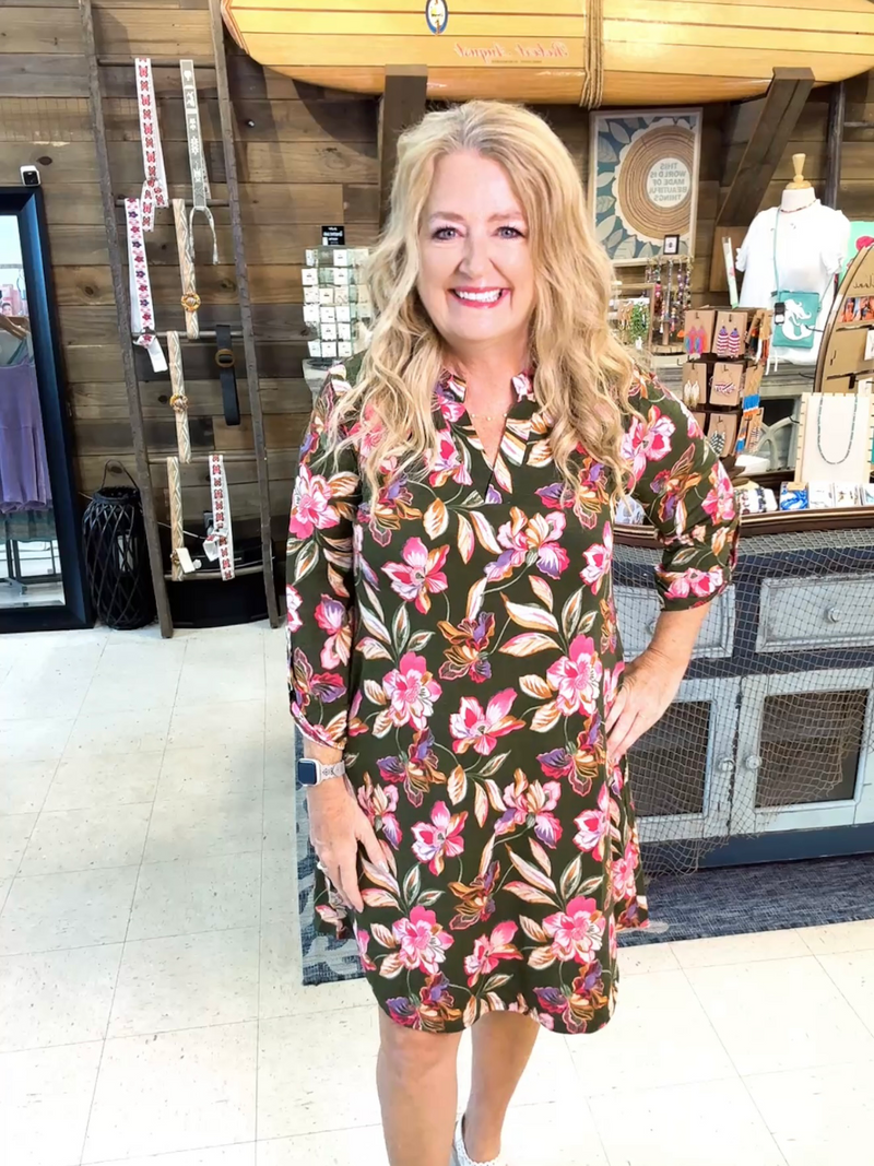 Everyday Ease Olive Print Dress
