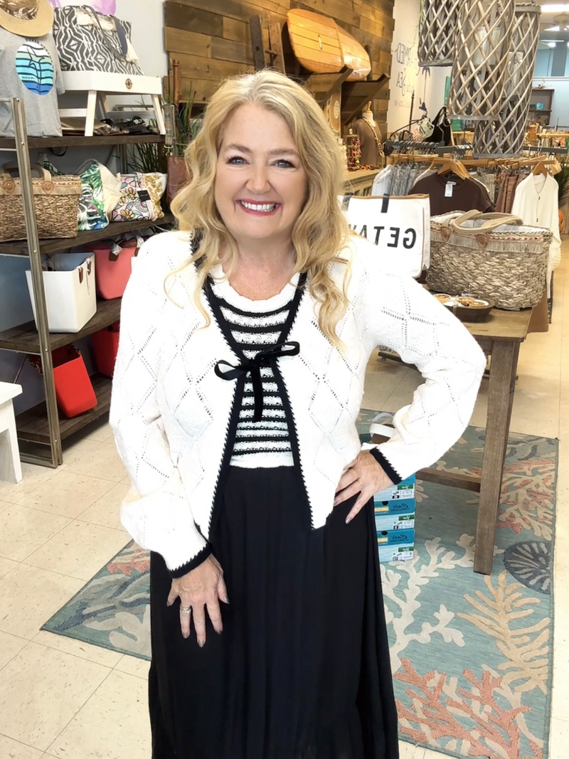 Diamond Pointelle Tie Front Cardigan